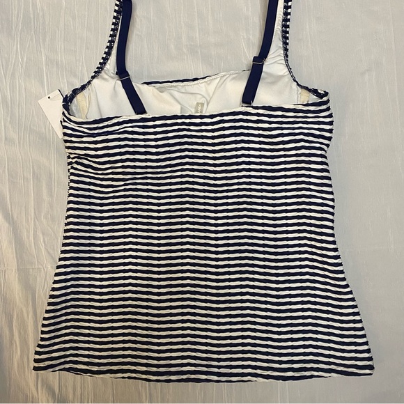 Lands’ End New Textured Square Neck Tankini Top 8 Navy Blue White Swimsuit - Picture 10 of 10